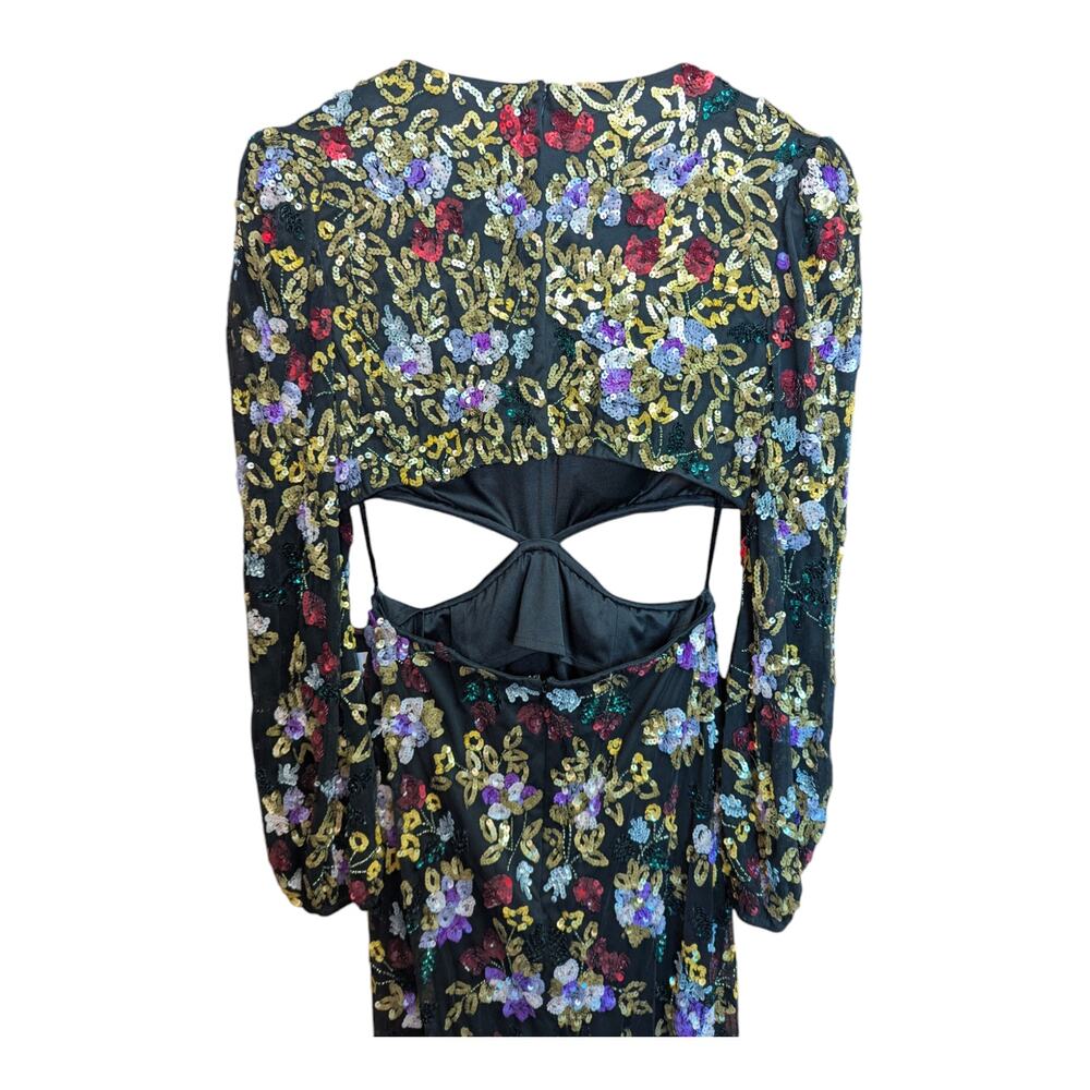 Mac Duggal Floral Sequin Cutout Gown Size 10 – Black Multicolor Long Dress NWT - Picture 5 of 7